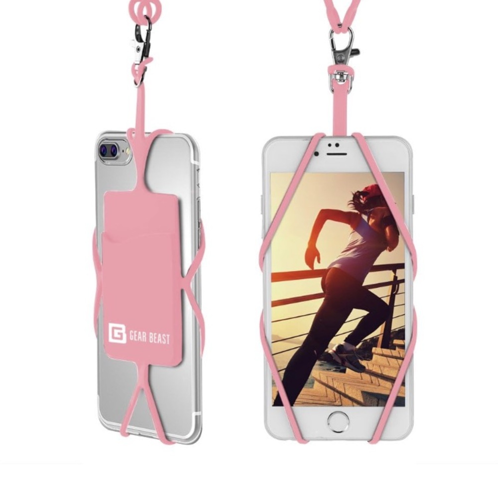 NWT Gear Beast Silicone Neck IPhone Holder with Credit Card/Money Slot-Pink